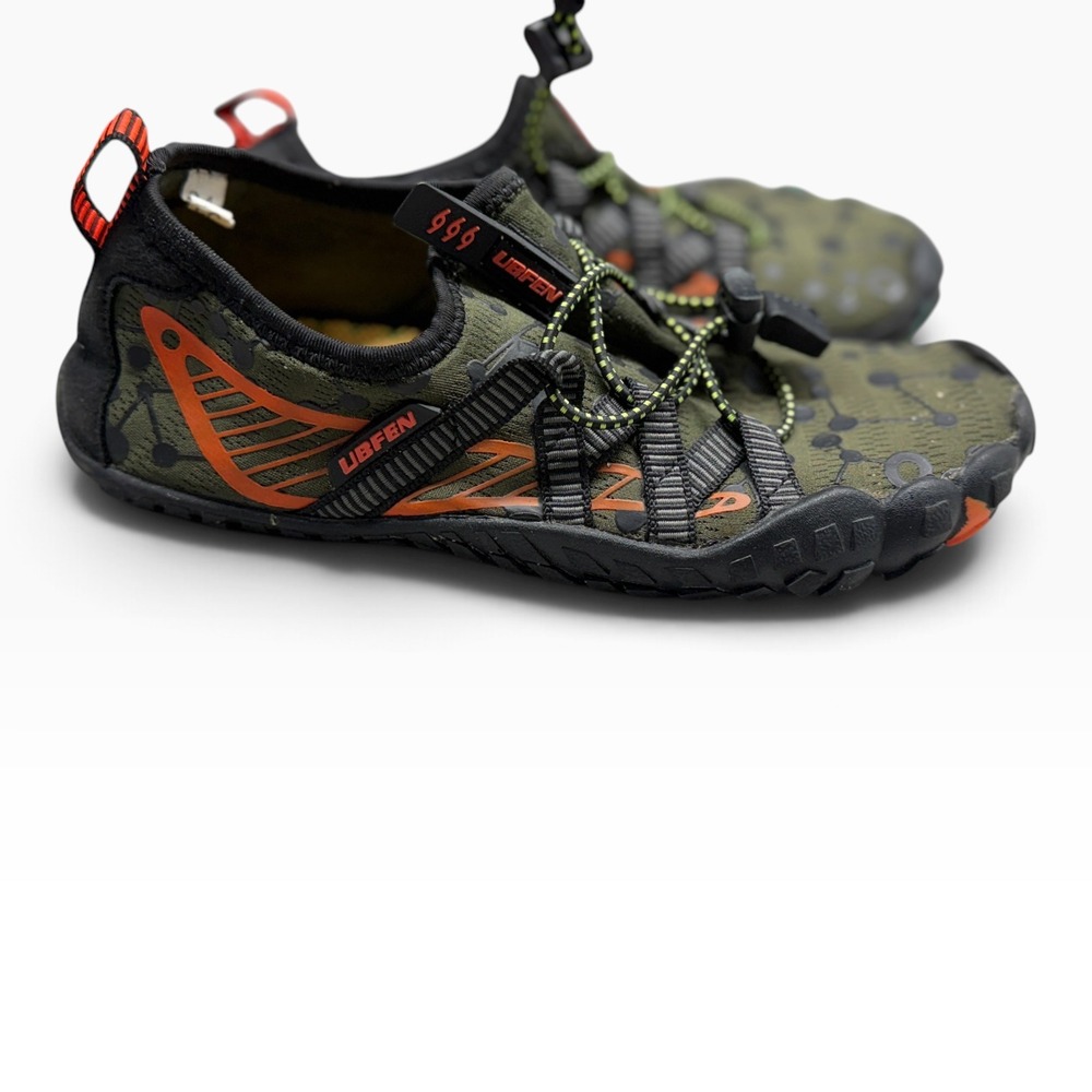 UBFEN Kids Barefoot Water Shoes Olive Green Orange Size 34 Bungee Lace Athletic